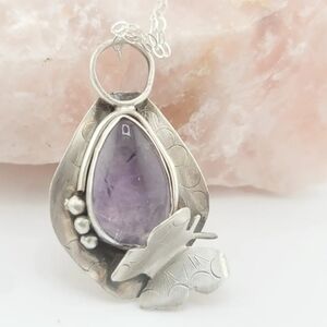 AMETHYST BUTTERFLY PENDANT HANDMADE IN STERLING STERLING AND STERLING CHAIN 18"